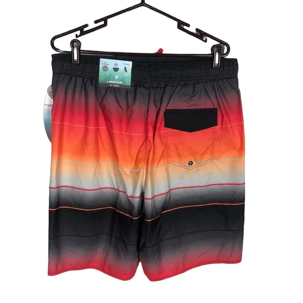 NWT Laguna Red Orange Black Swim Trunks Quick Drying Men's Size Large